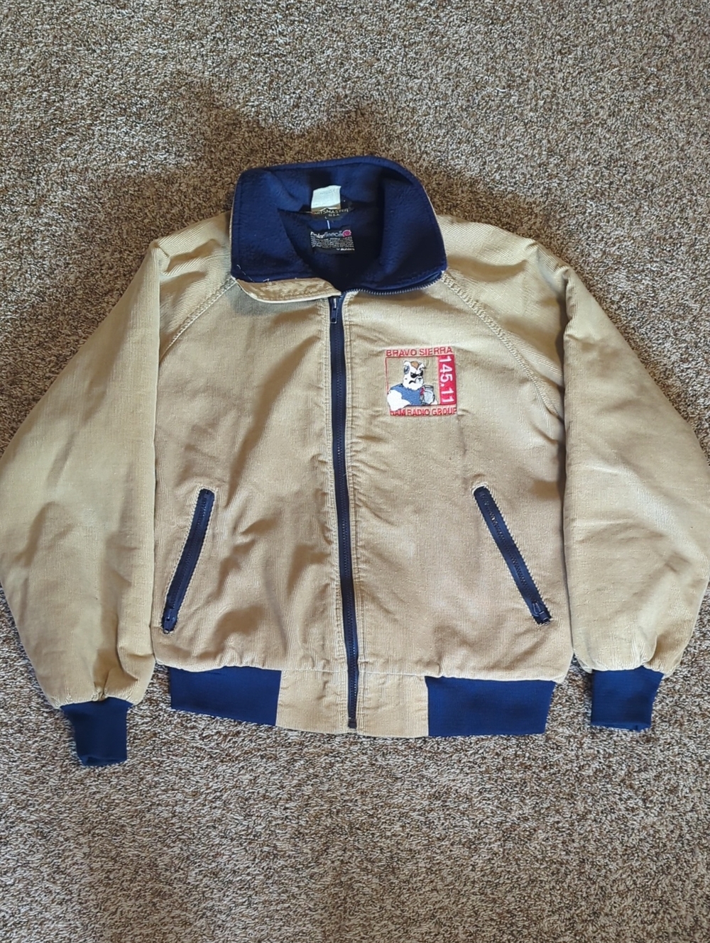 Vintage Sports Master Polar Fleece Bravo Sierra Ham Radio Group Cordoroy Jacket